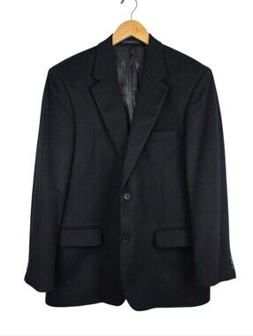 Club Room Wool Silk Cashmere Blazer 42R Black Jacket Coat Classic Preppy Luxury